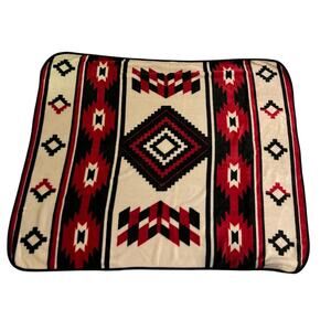 Southwest style Aztec Fleece Red Blanket 50X61" nostalgic throw soft western